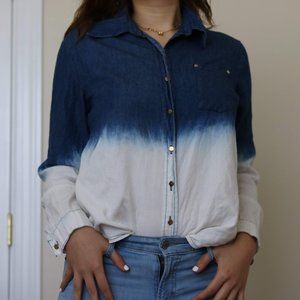 Women's Blue Dip Dye Long Sleeve Button Down Shirt